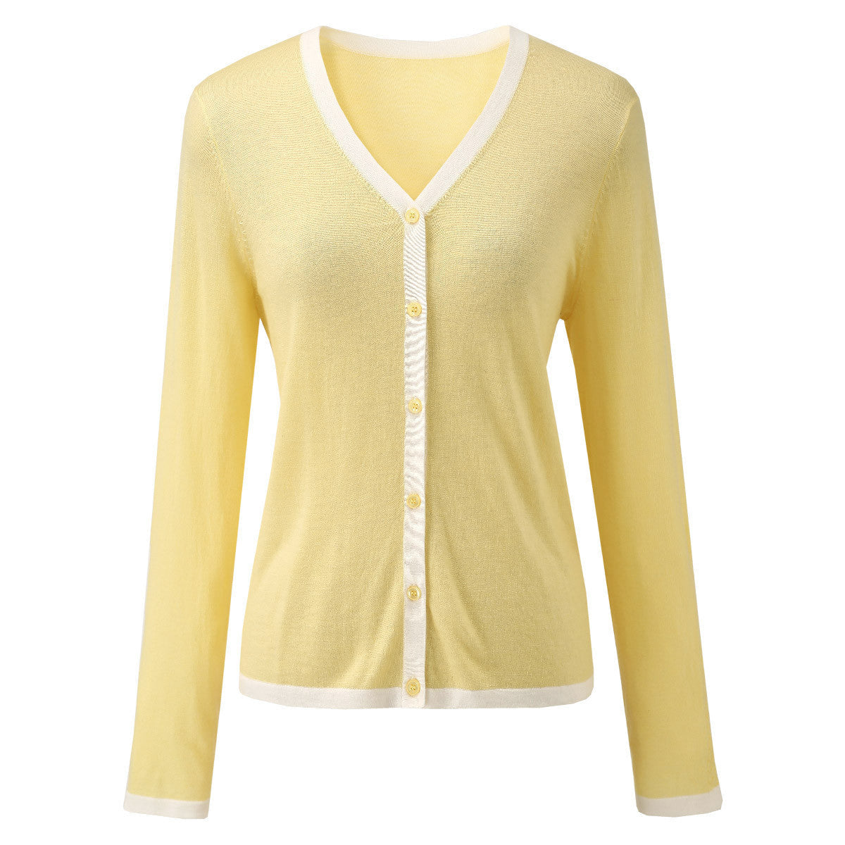 Womens Ribbed V-neck Cardigan with White Trim