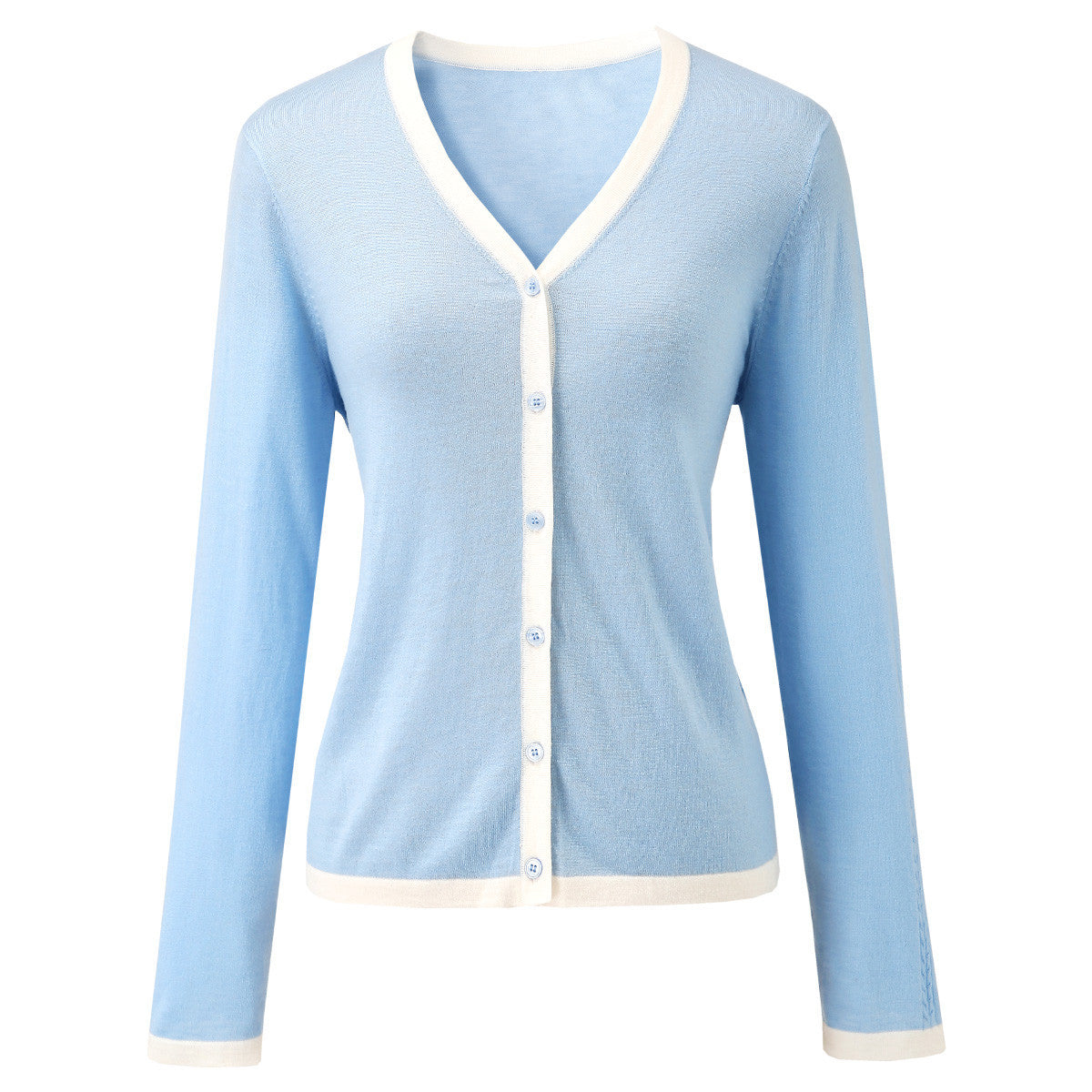 Womens Ribbed V-neck Cardigan with White Trim