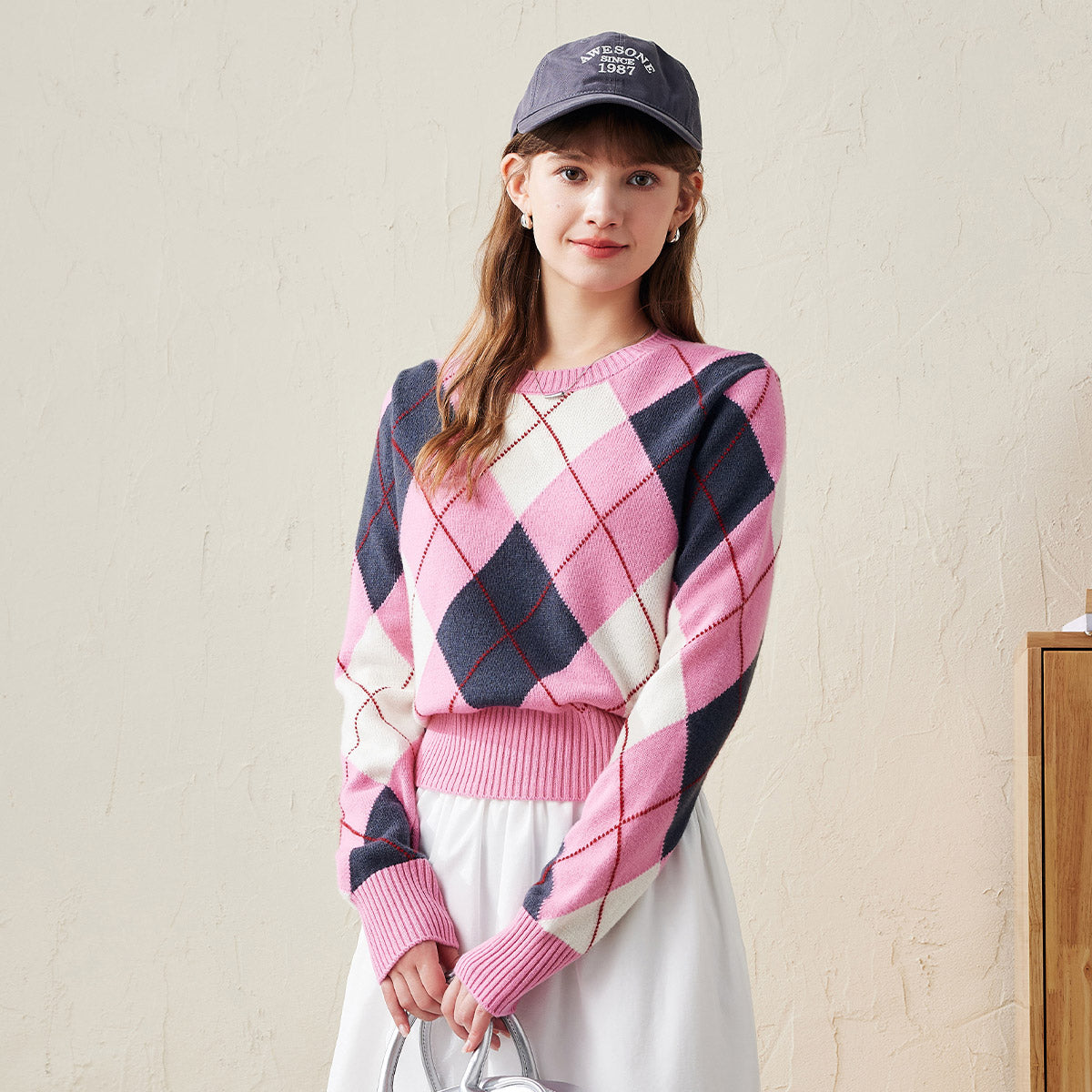 100% Wool Classic Argyle Pattern Knit Sweater