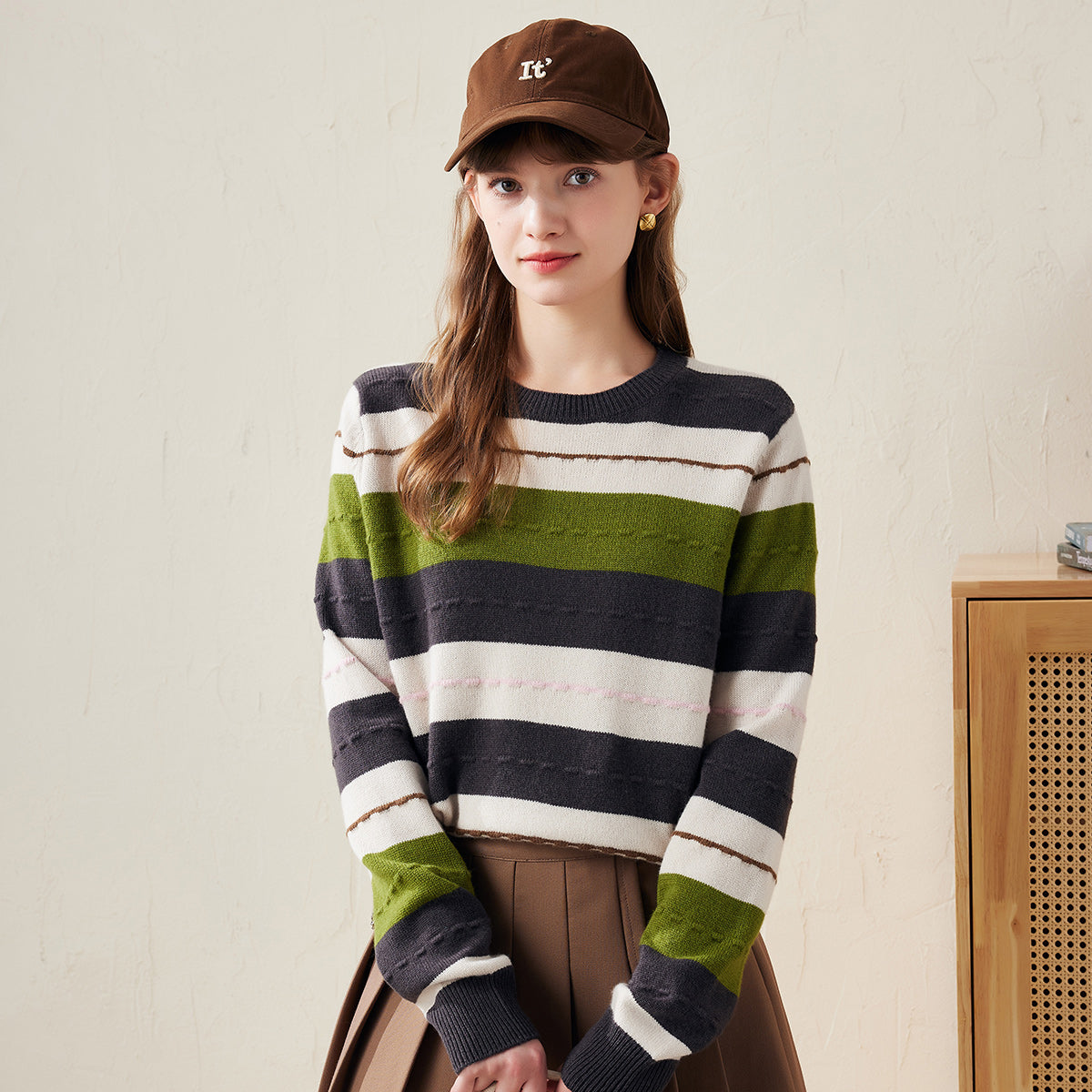 100% Wool Womens Cozy Striped Knit Sweater