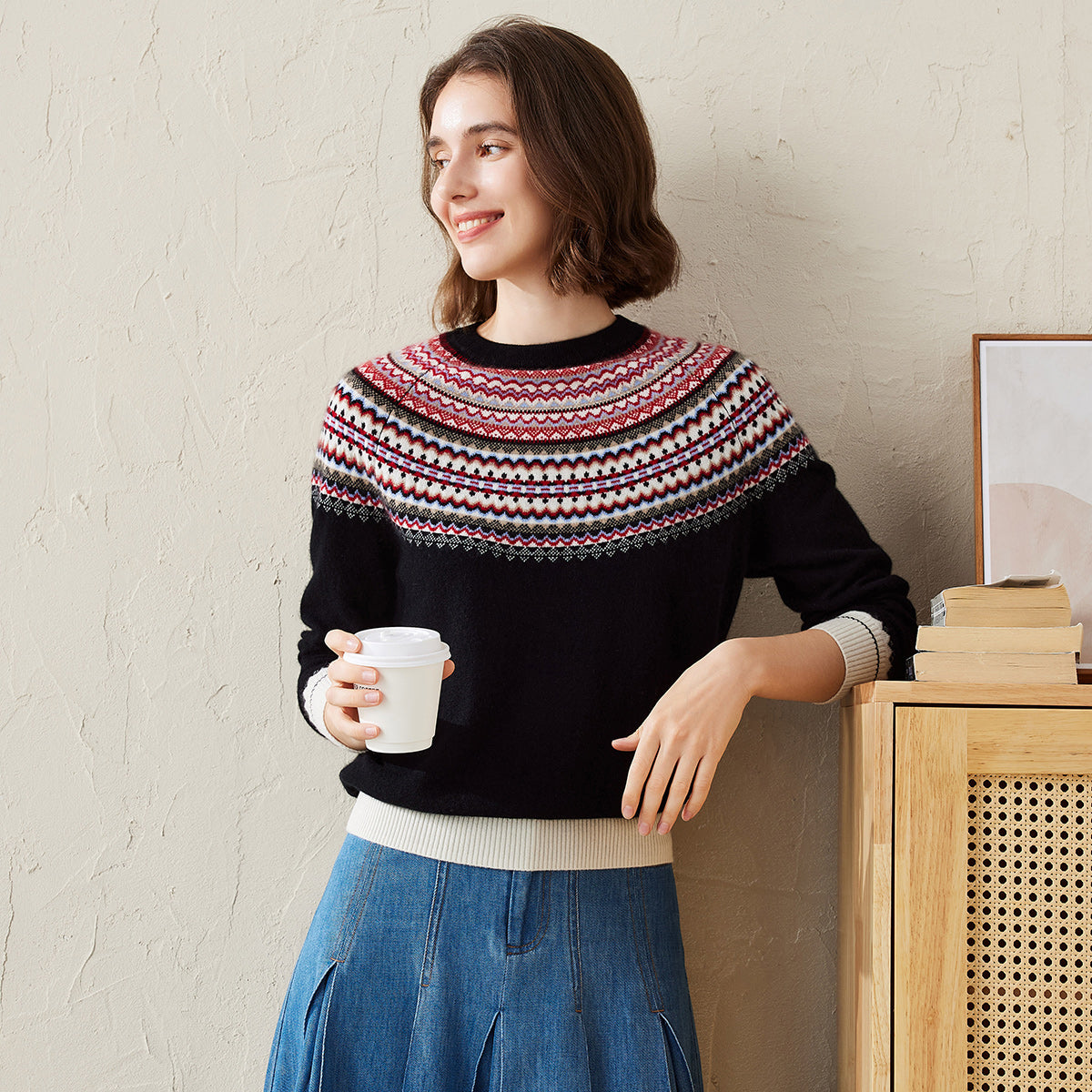 100% Cashmere Nordic-Inspired Knit Sweater