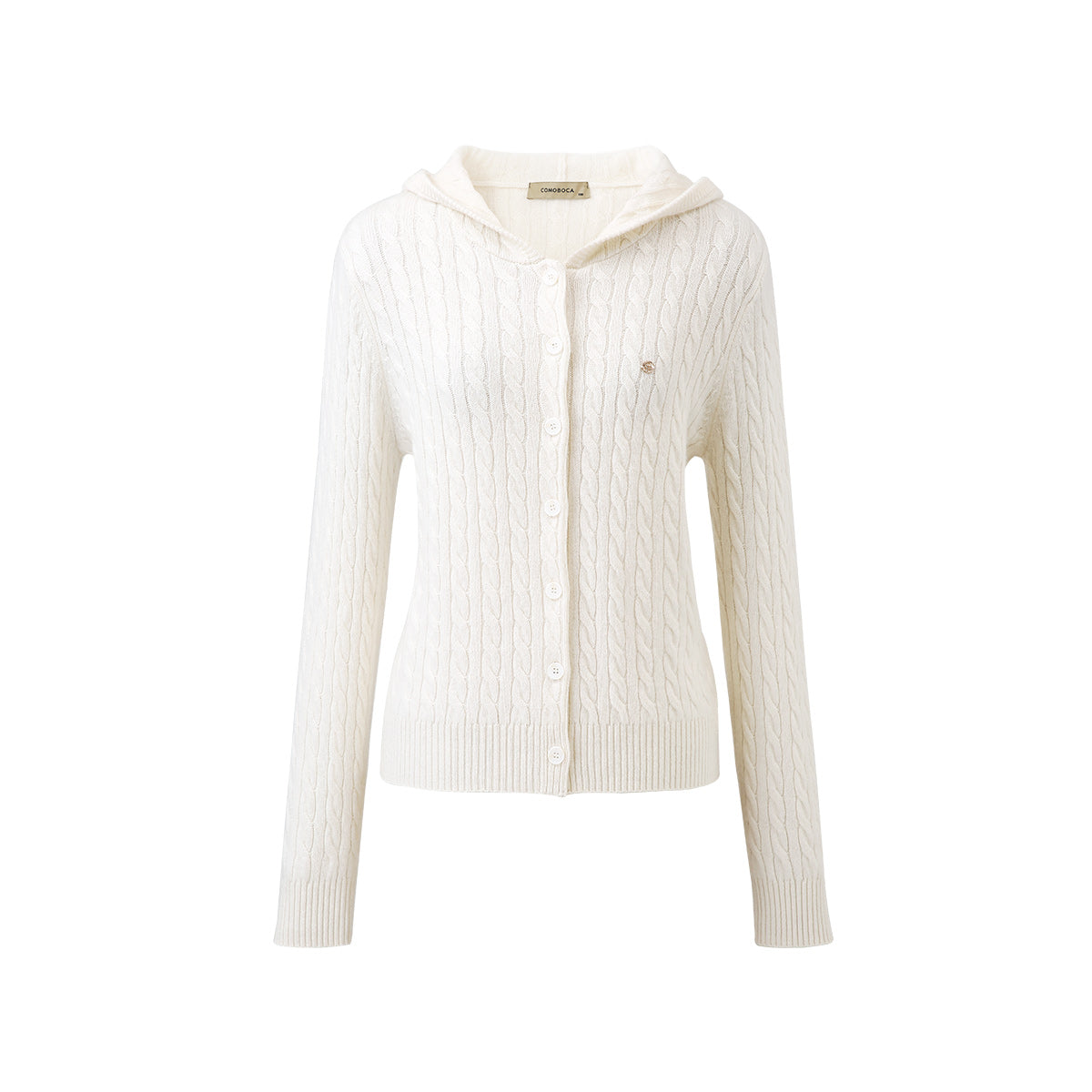 100% Cashmere Cable Knit Hooded Cardigan