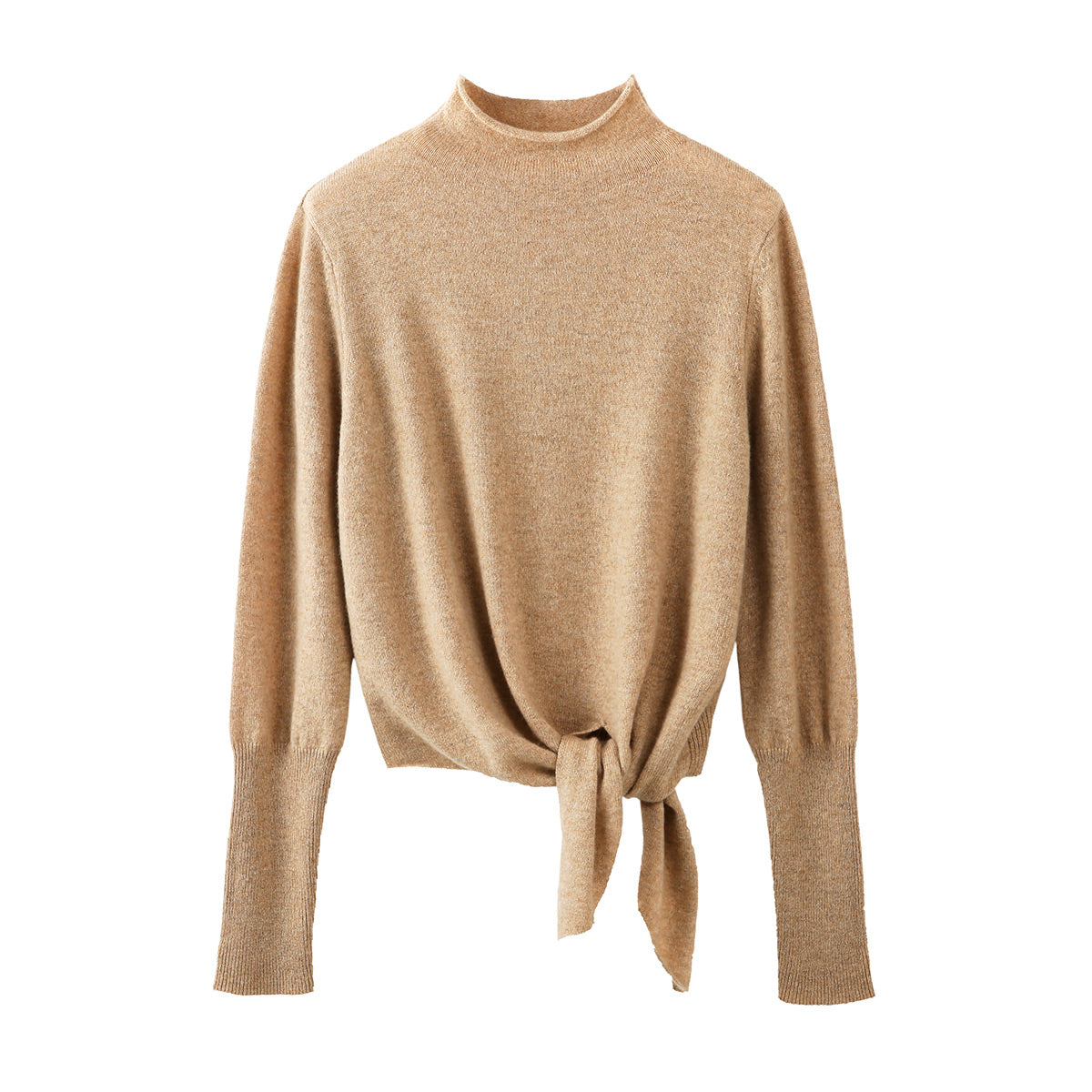 100% Cashmere Womens Mock Neck Tie-Waist Sweater