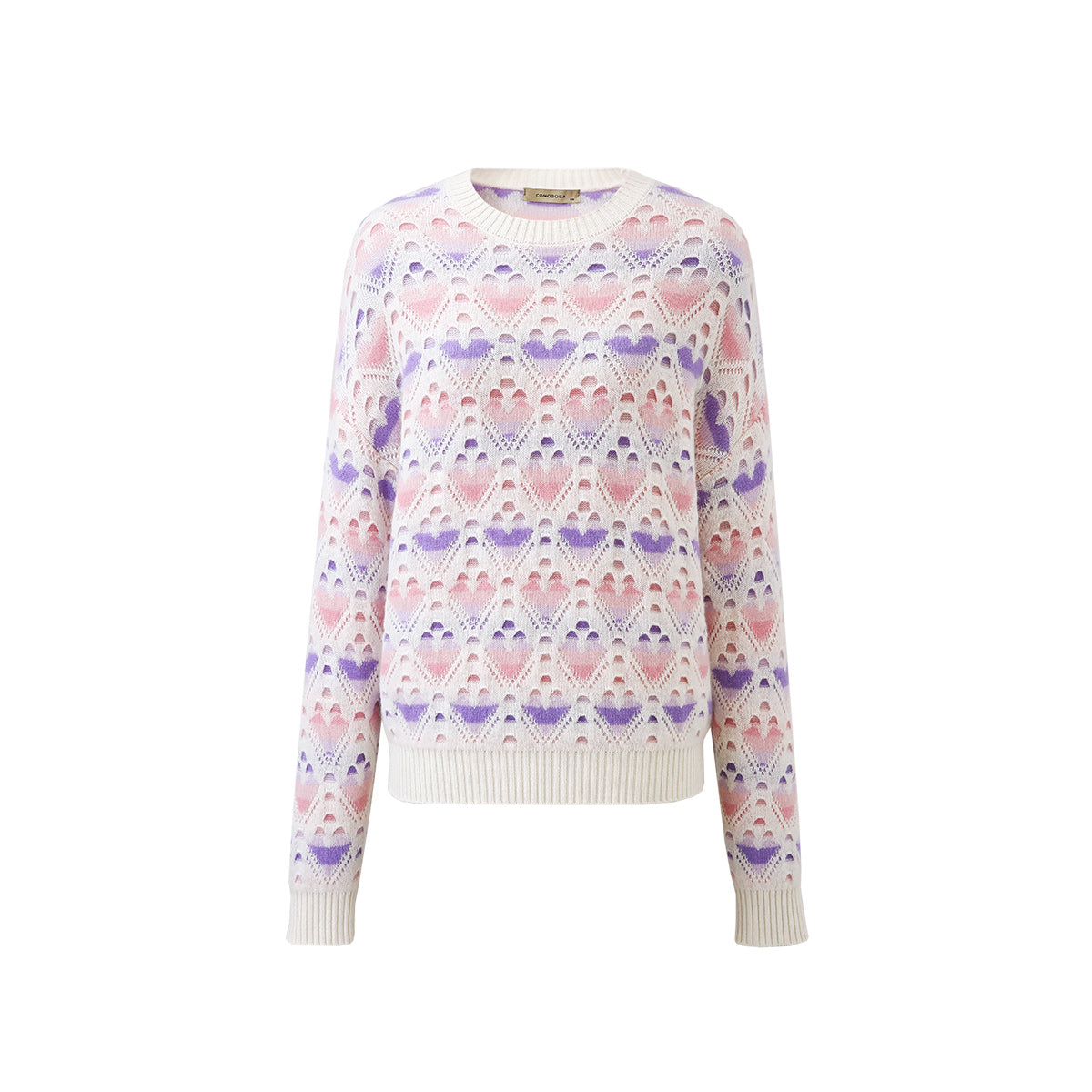 100% Cashmere Pastel Heart Knit Sweater