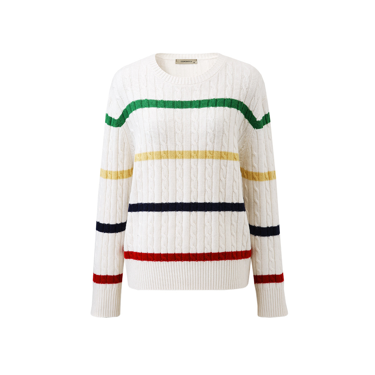 100% Wool Colorful Striped Cable Knit Sweater