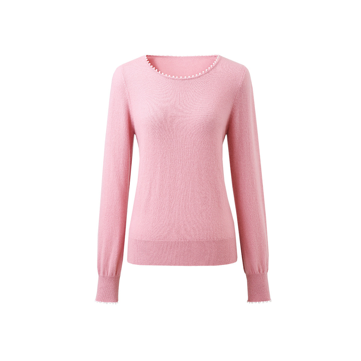 100% Cashmere Elegant Pearl-Trimmed Knit Sweater