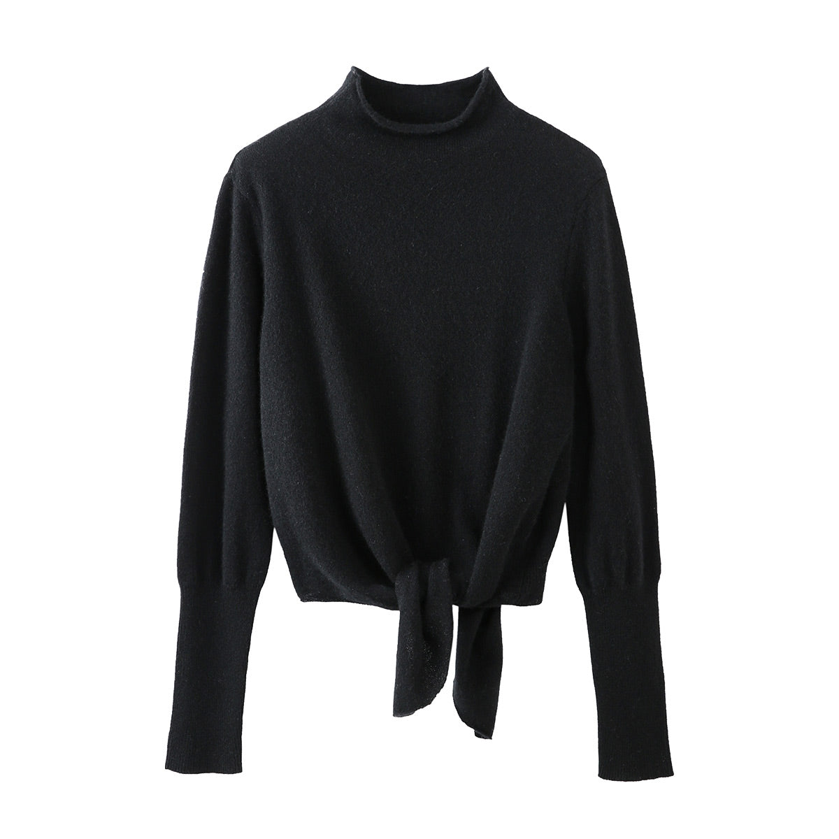 100% Cashmere Womens Mock Neck Tie-Waist Sweater