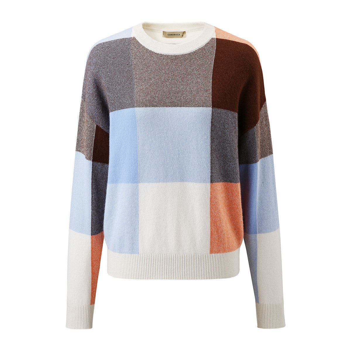 100% Cashmere Color Block Plaid Sweater