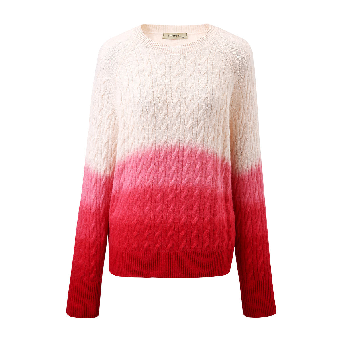 100% Cashmere Gradient Color Cable Knit Sweater