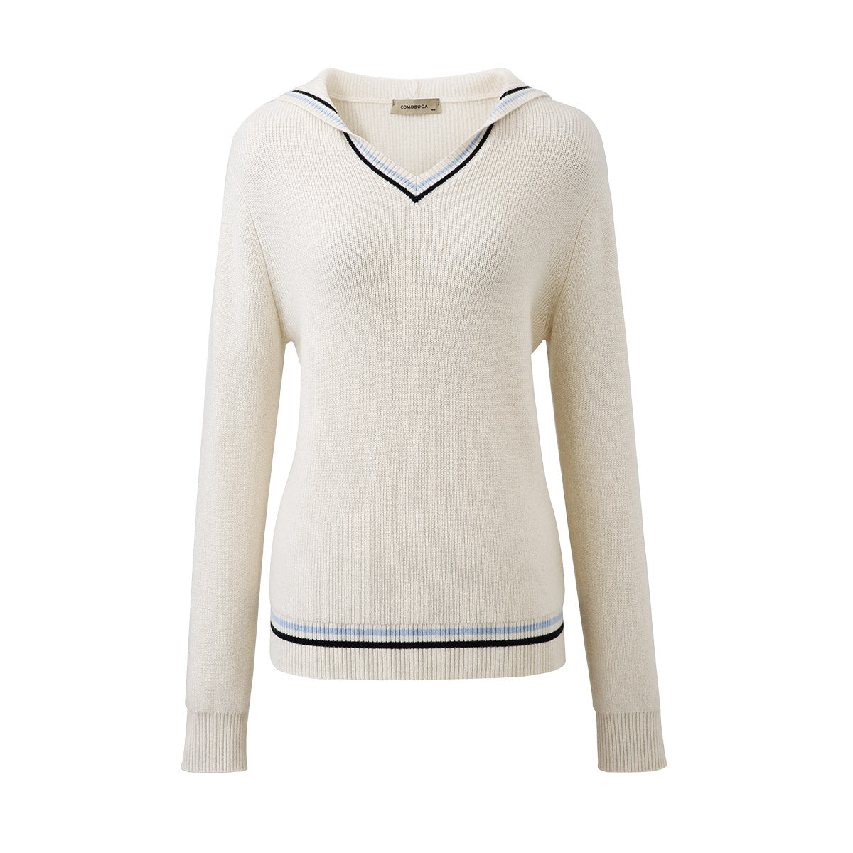 100% Cashmere Hooded Pullover Sweater with Striped Detail