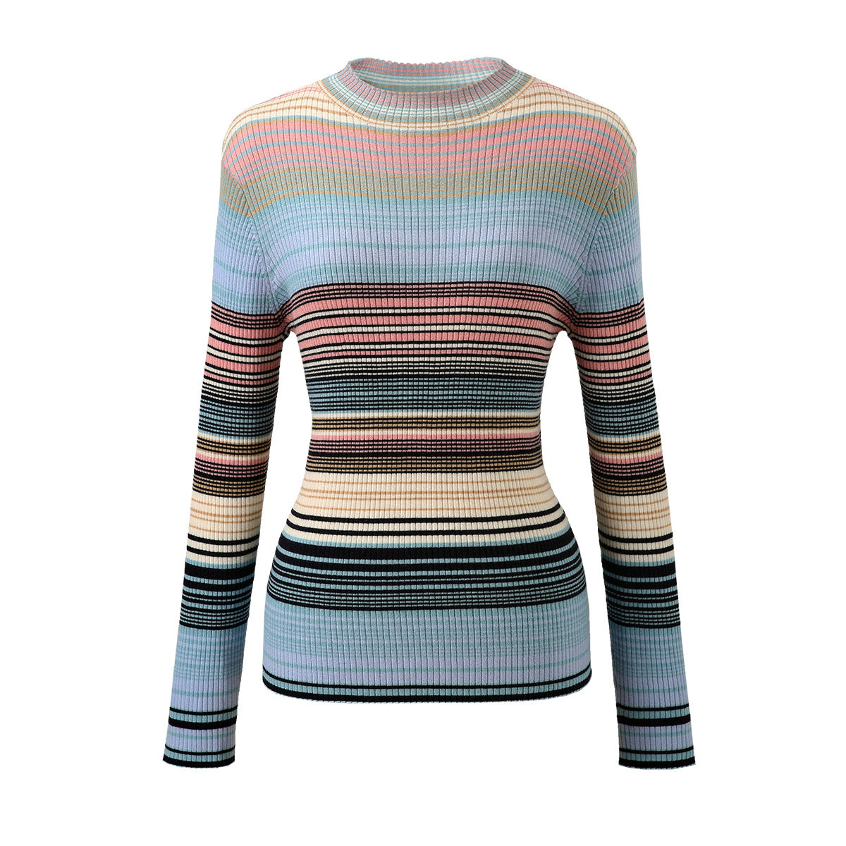 100% Wool Multicolor Striped Knit Sweater