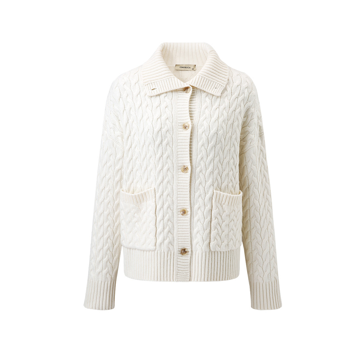 100% Cashmere Cable Knit Cardigan with Pockets