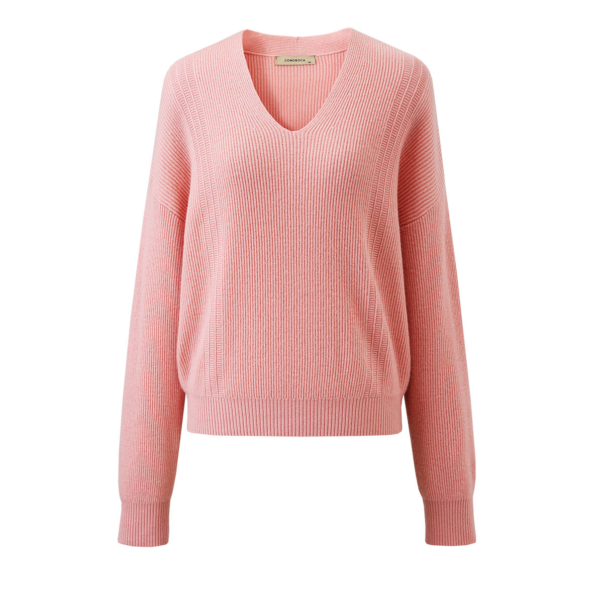 100% Wool Elegant Ribbed V-Neck Sweater