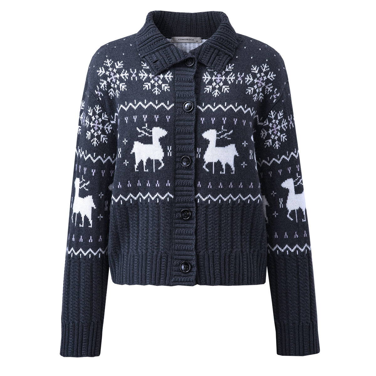 100% Wool Cozy Reindeer Knit Cardigan