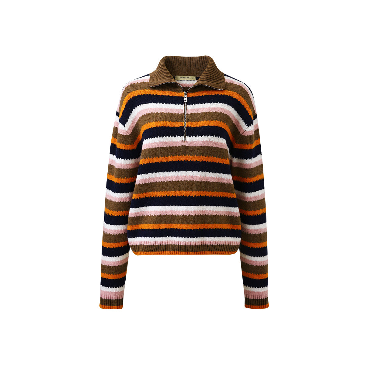 100% Wool Striped Cozy Knit Half-Zip Sweater