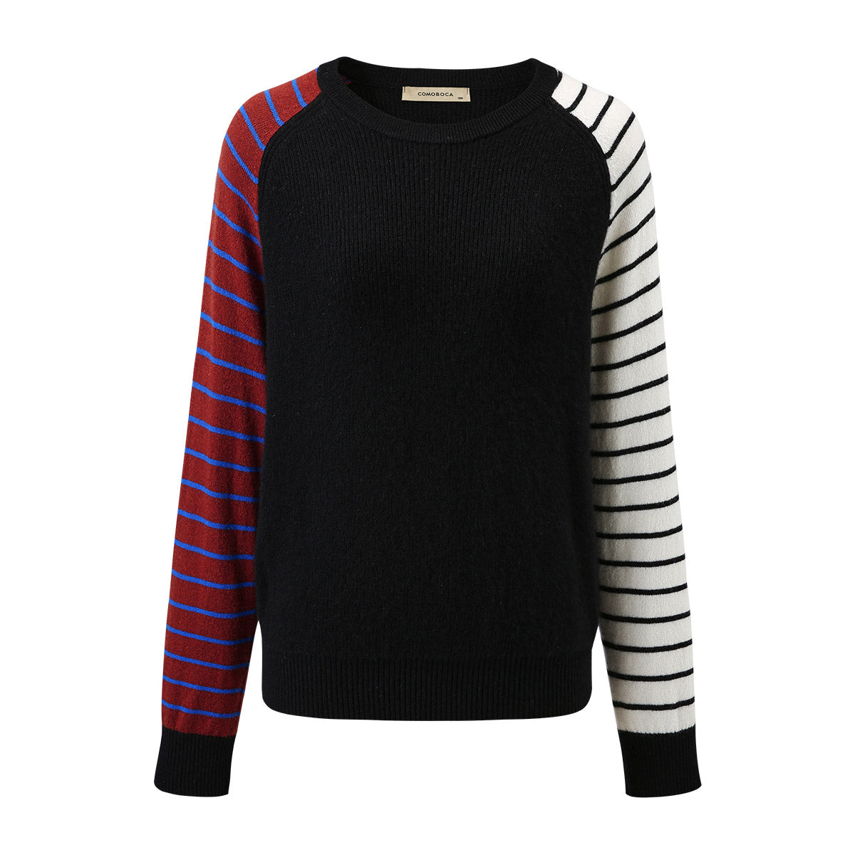 100% Cashmere Color Block Striped Sleeve Sweater