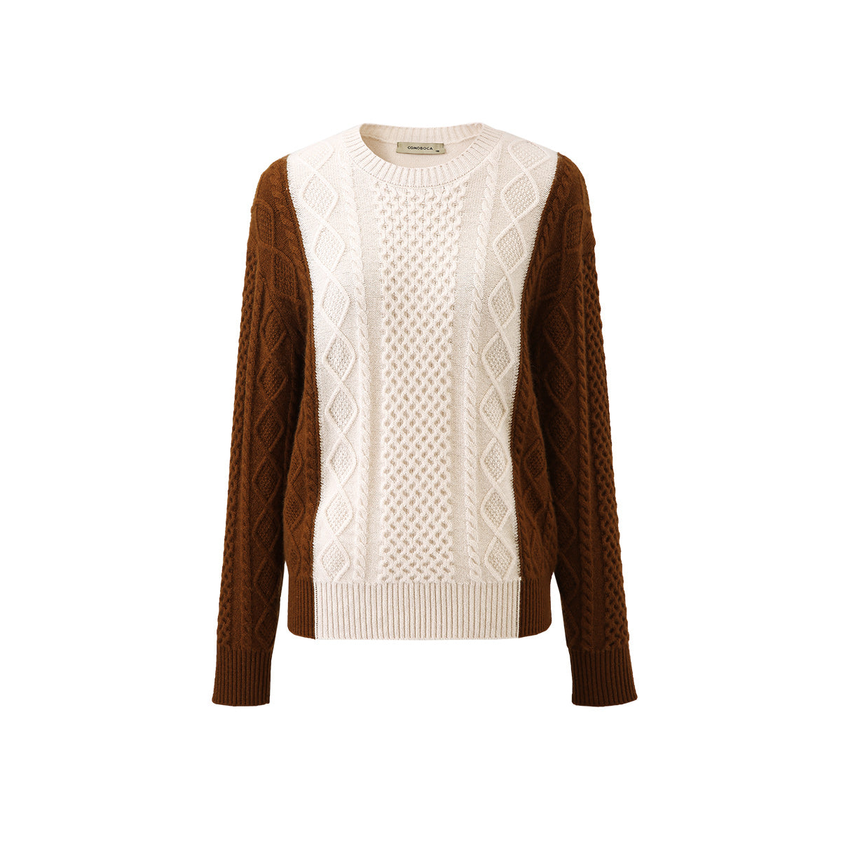 100% Cashmere Colorblock Cable Knit Sweater