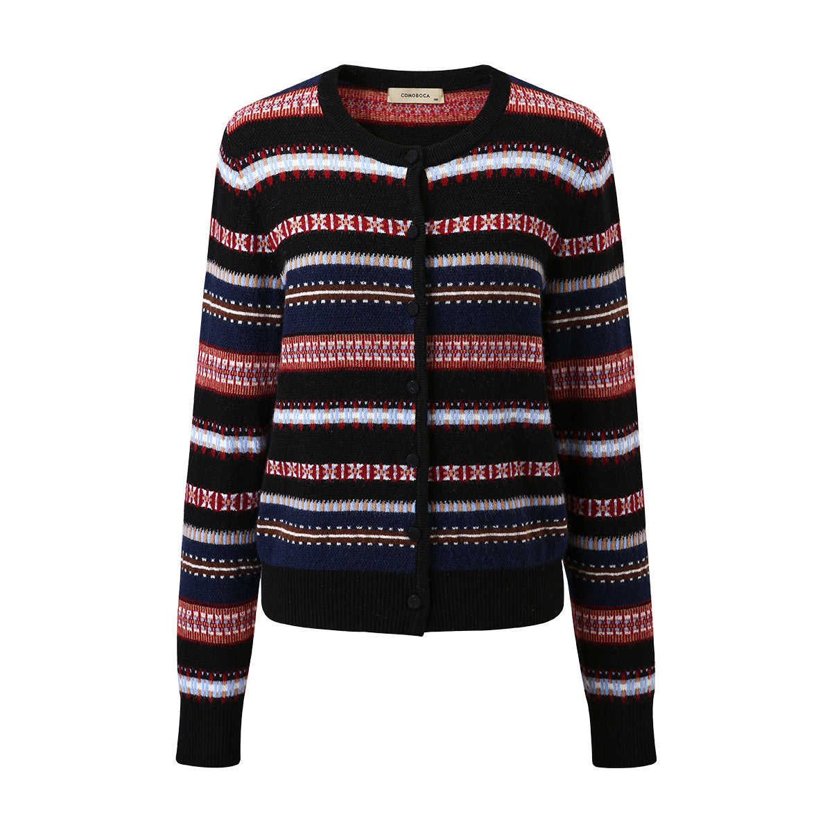 100% Cashmere Nordic Inspired Striped Knit Cardigan