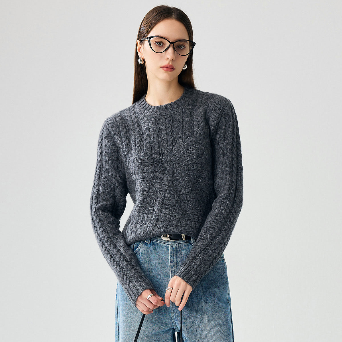 100% Cashmere Womens Chunky Cable Knit Sweater