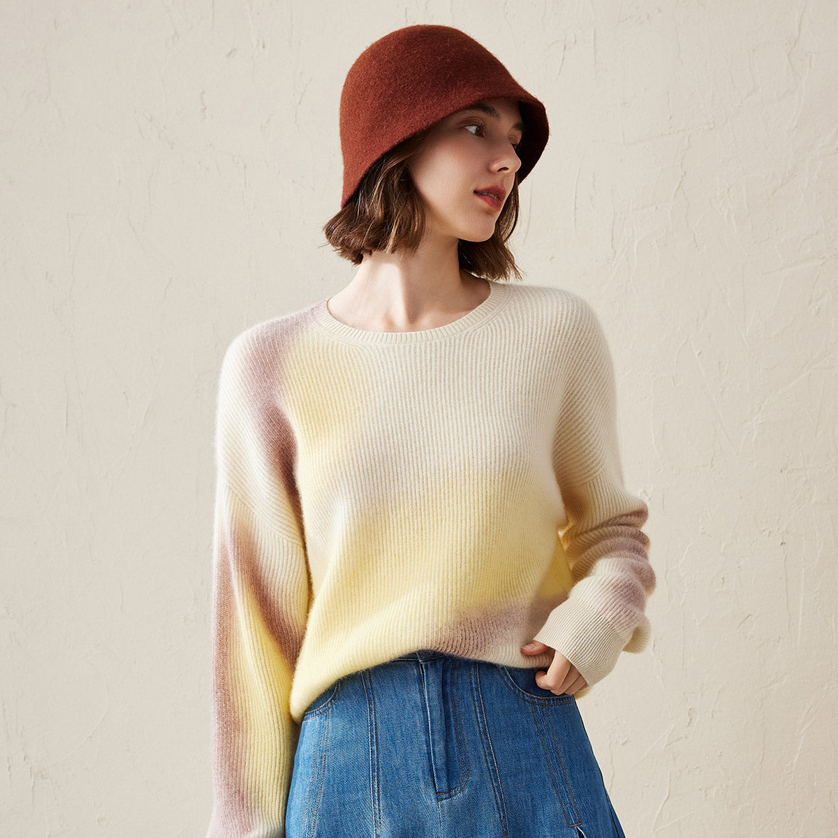 100% Cashmere Gradient Color Soft Knit Sweater