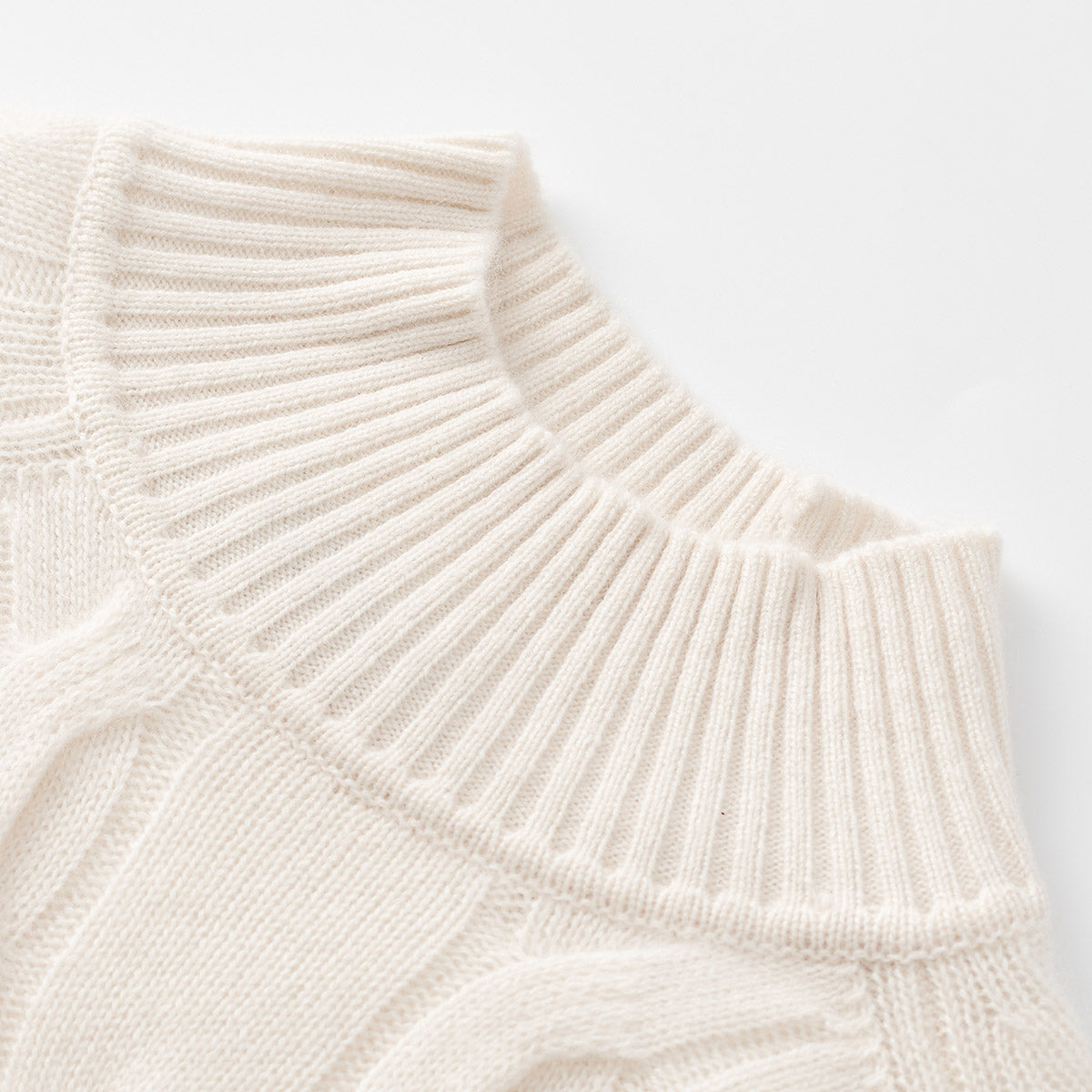 100% Cashmere Ribbed Cable Knit Mock Neck Sweater