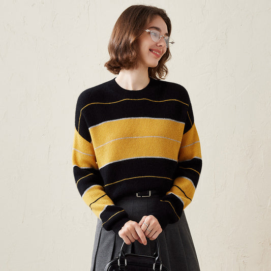 100% Cashmere Casual Striped Crewneck Sweater