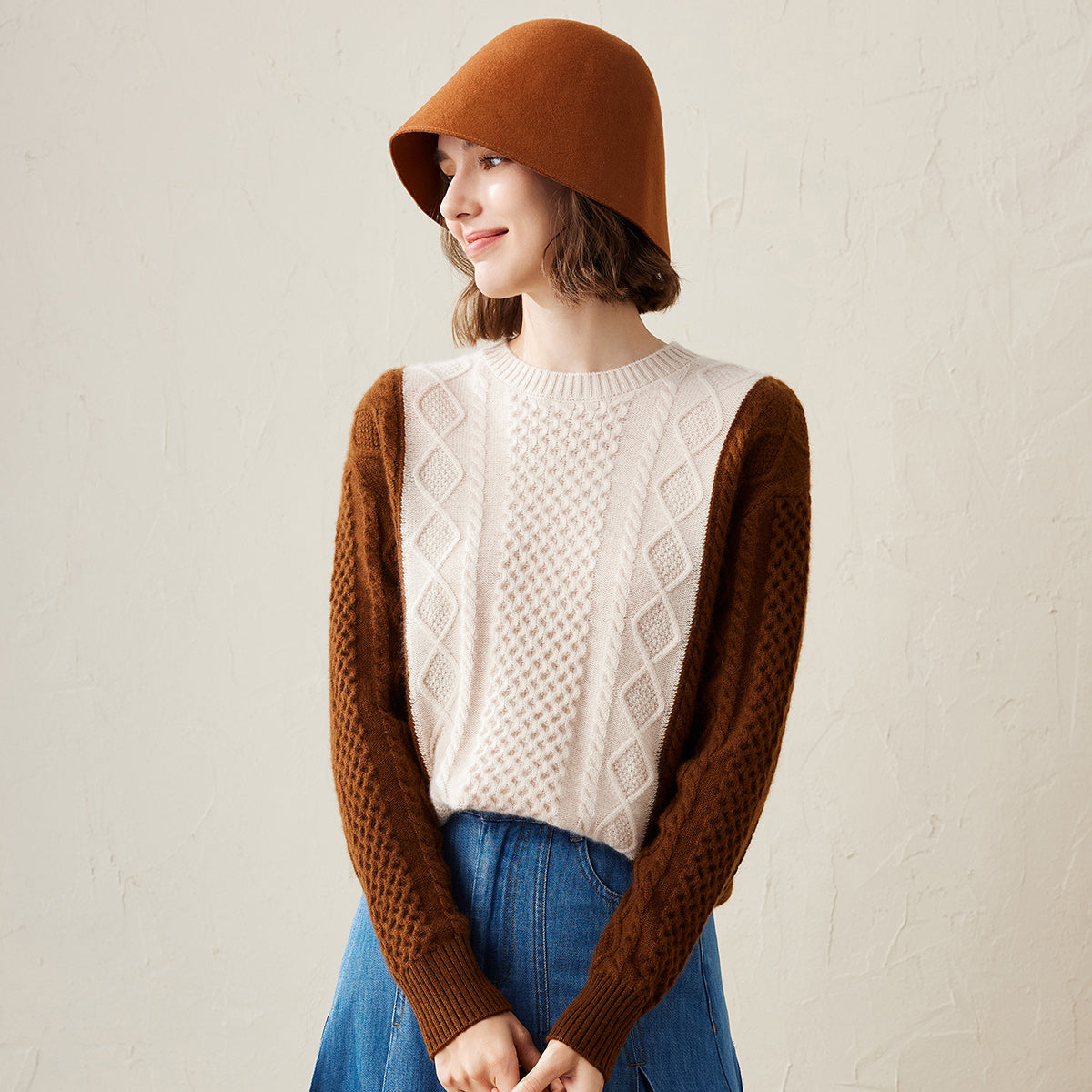 100% Cashmere Colorblock Cable Knit Sweater