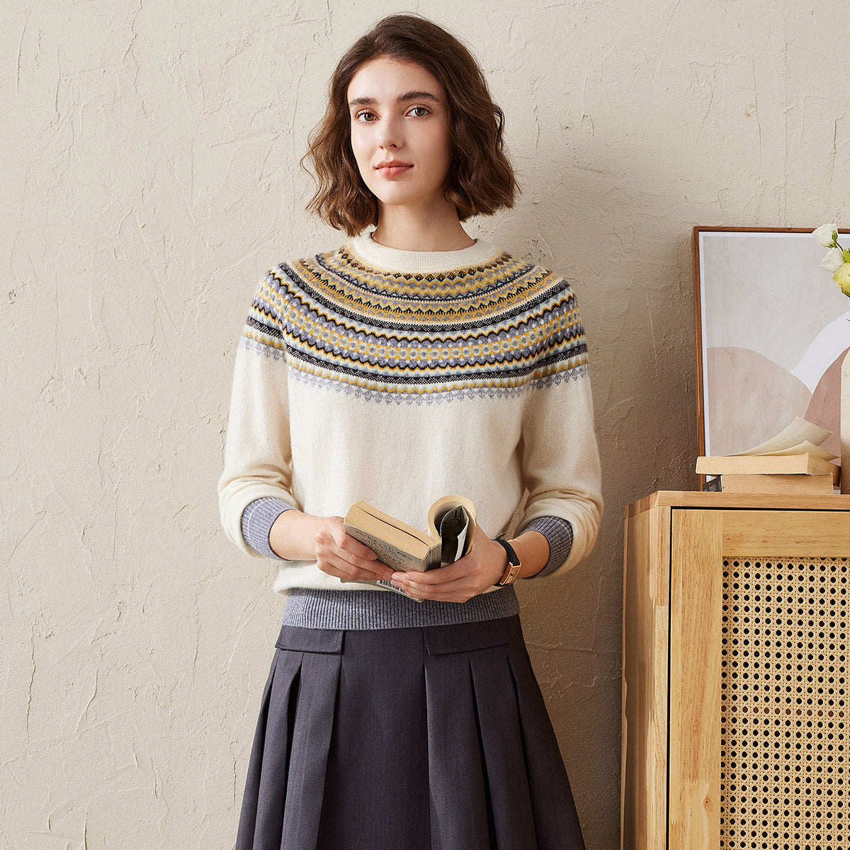 100% Cashmere Nordic-Inspired Knit Sweater