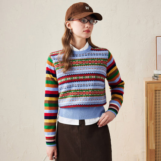 100% Wool Colorful Fair Isle Knit Sweater