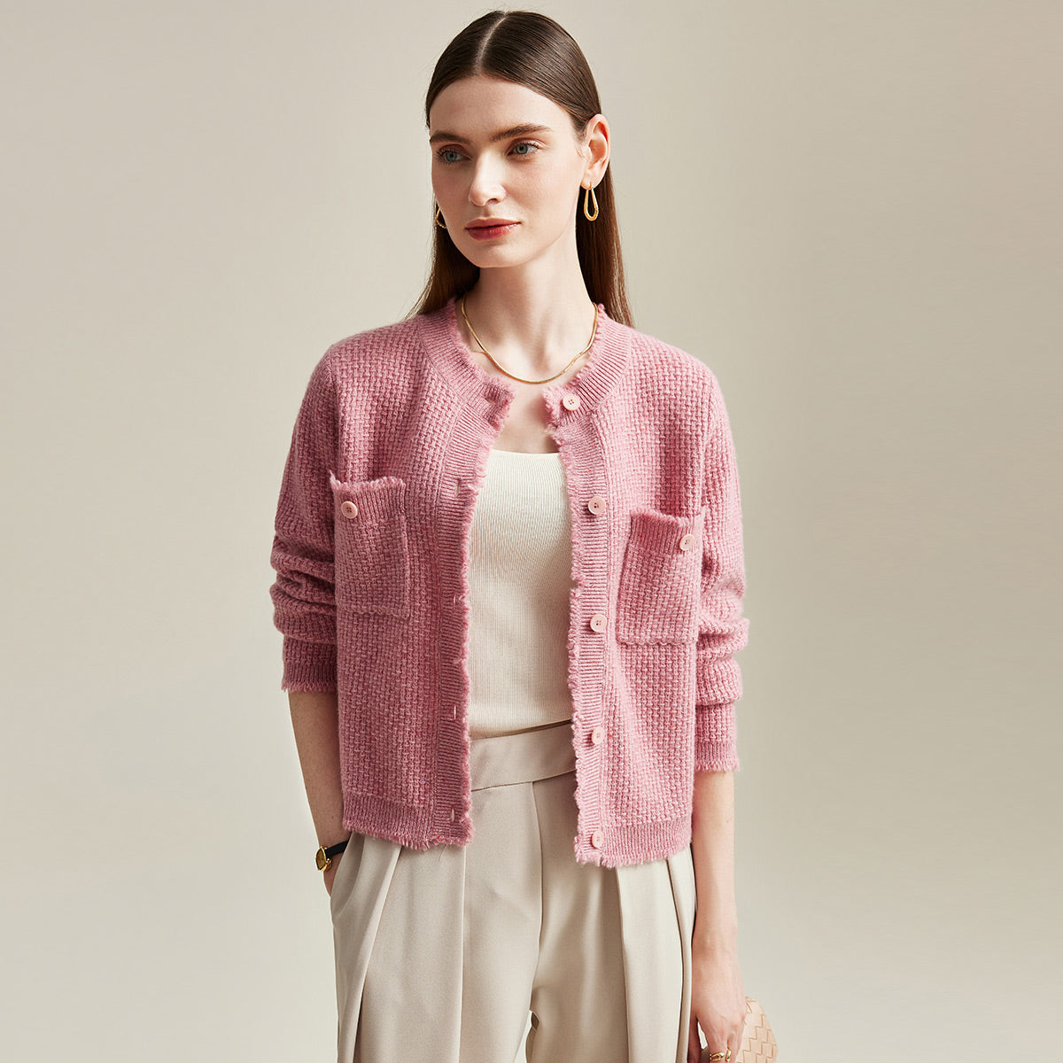 100% Cashmere Knit Cardigan with Front Pockets