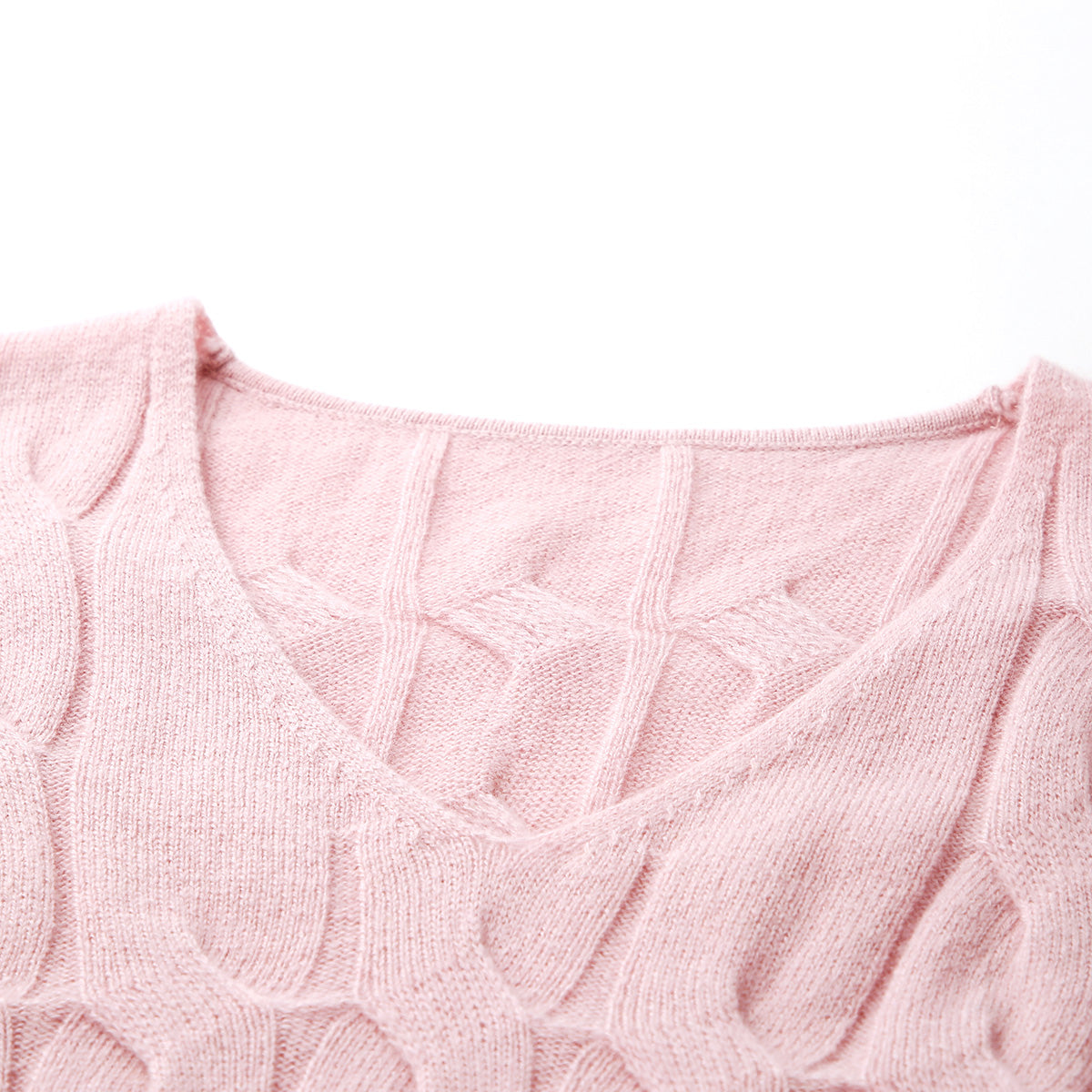 100% Cashmere Cable Knit V-Neck Sweater