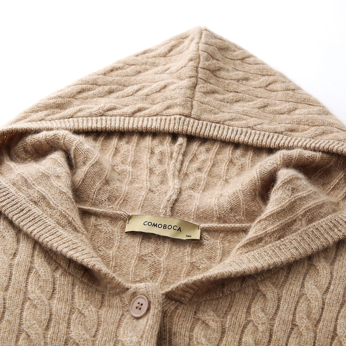 100% Cashmere Cable Knit Hooded Cardigan