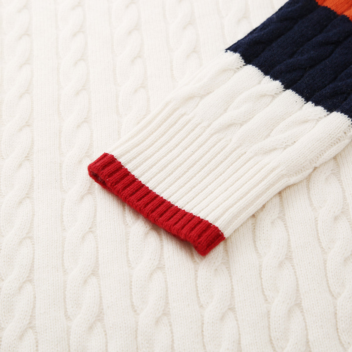 100% Wool Colorblock Cable Knit Sweater