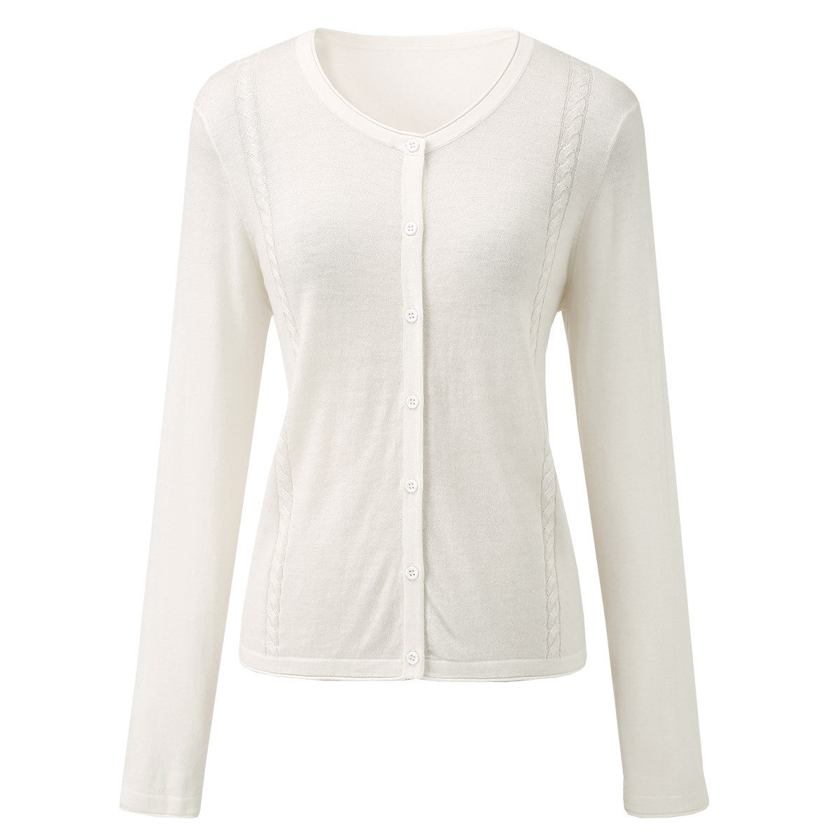 Womens Button-Up Cardigan with Cable Knit Detail