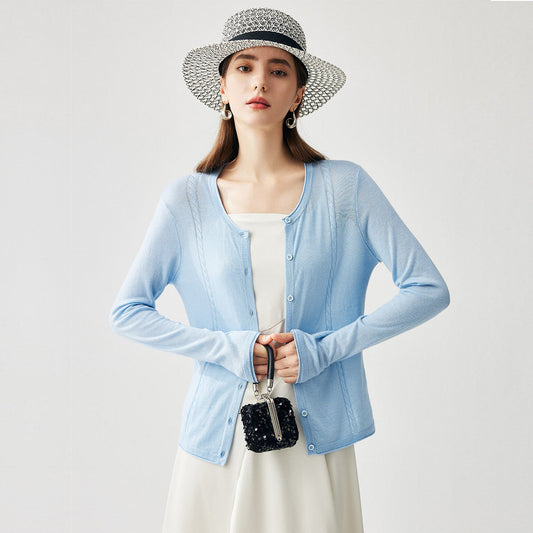 Womens Button-Up Cardigan with Cable Knit Detail