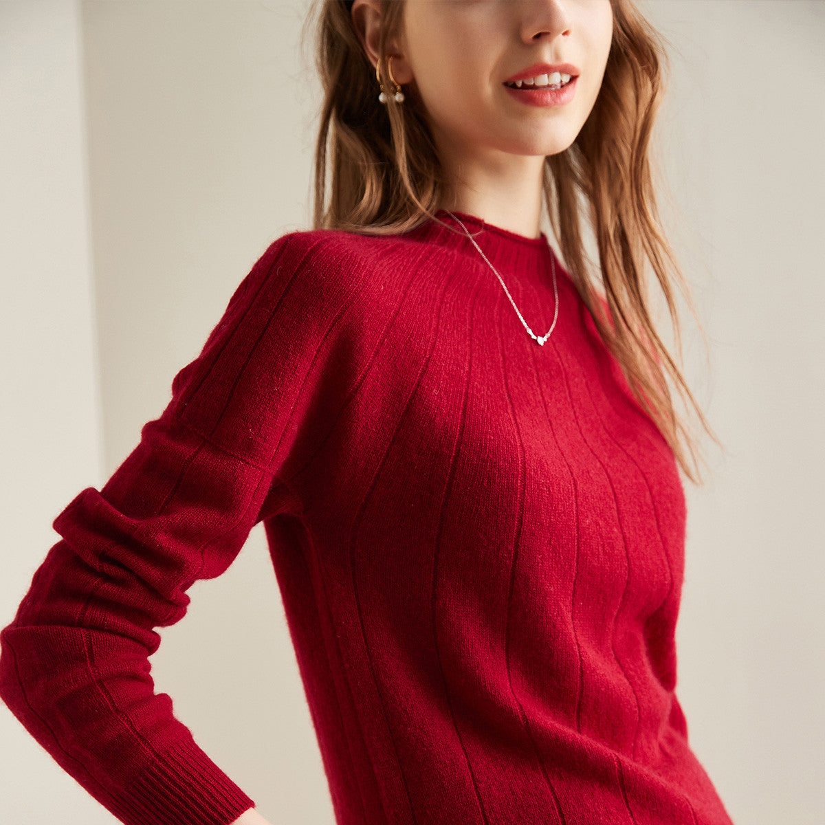 100% Cashmere Ribbed Knit Pullover Sweater