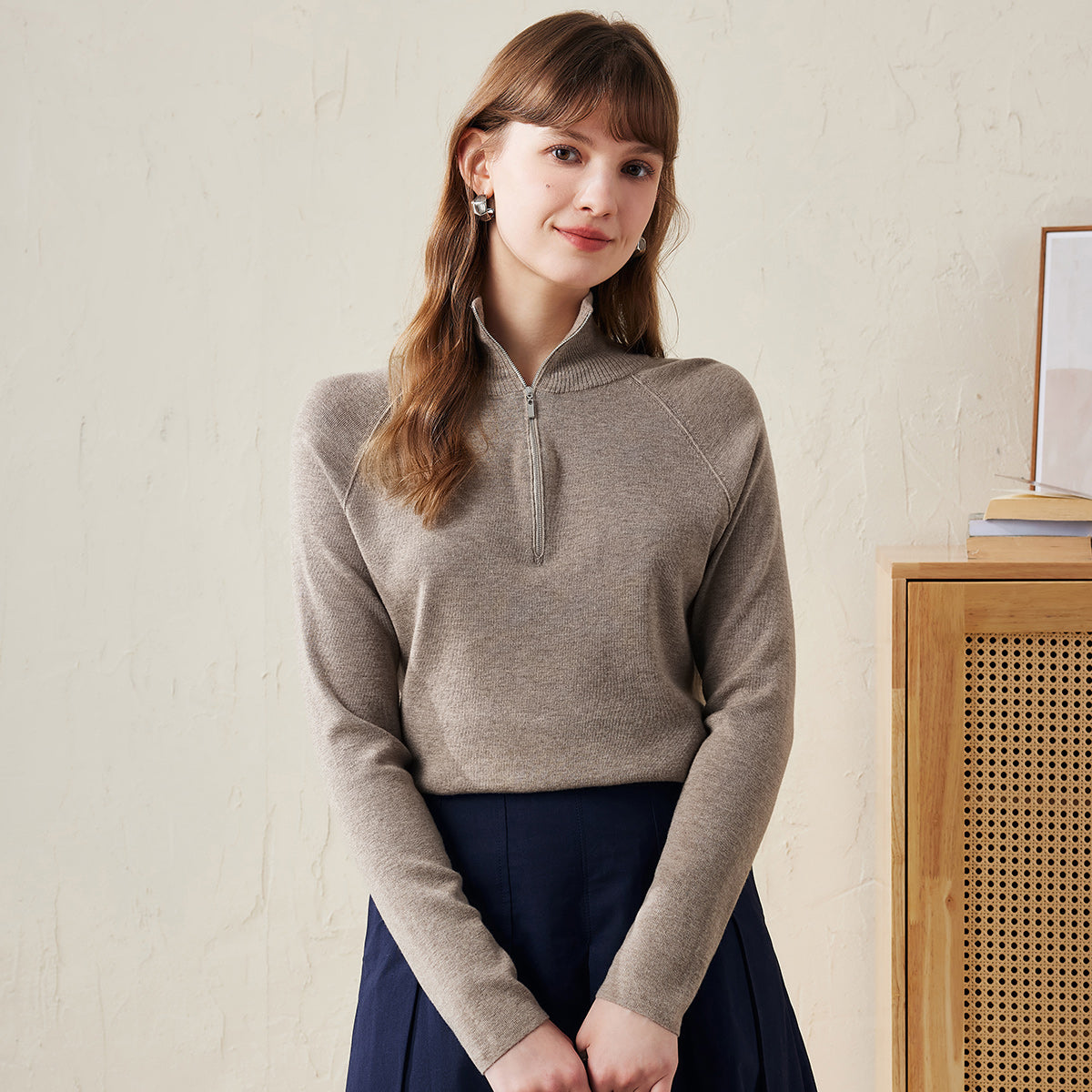 100% Wool Quarter-Zip Knit Pullover Sweater