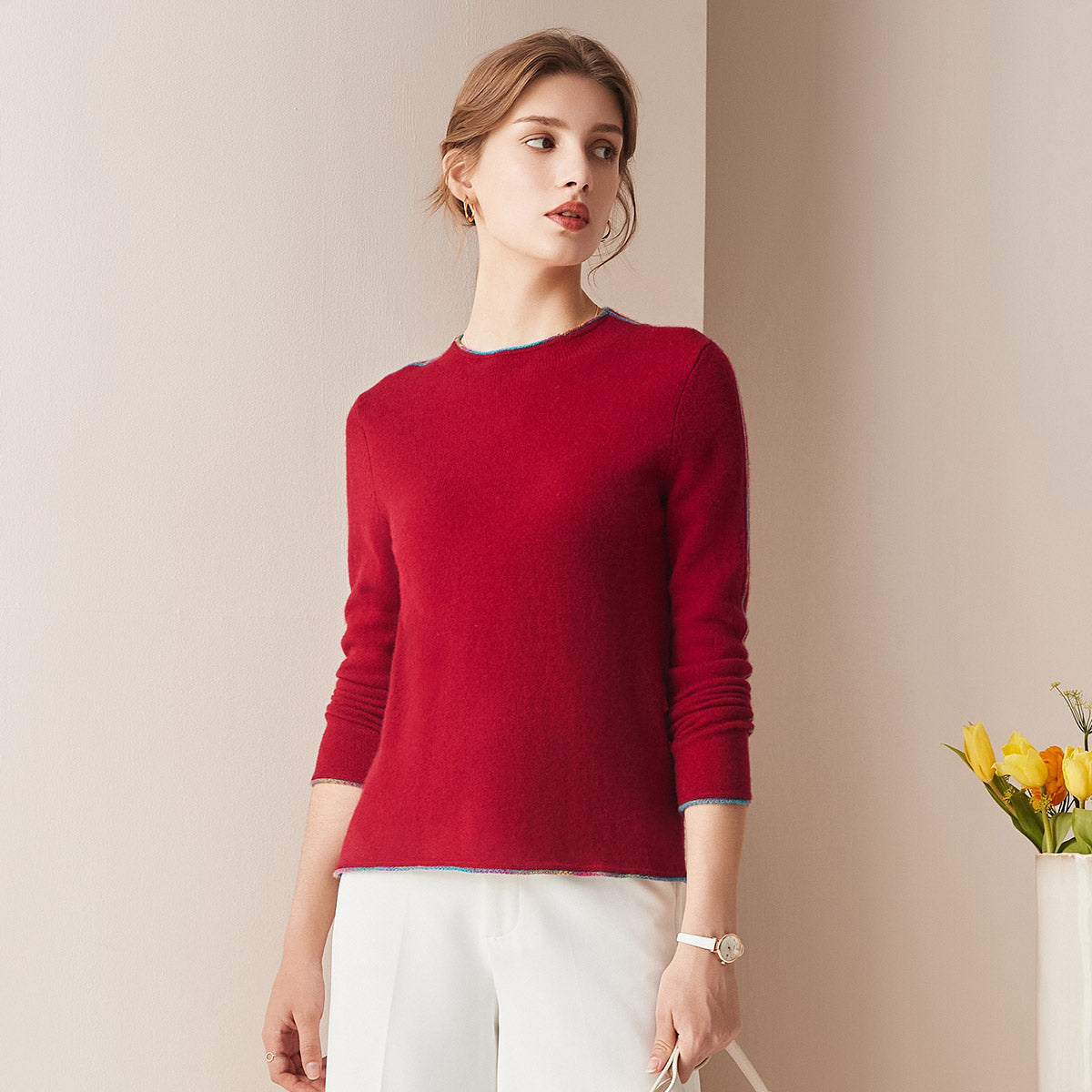 100% Cashmere Sweater with Built-in Collar