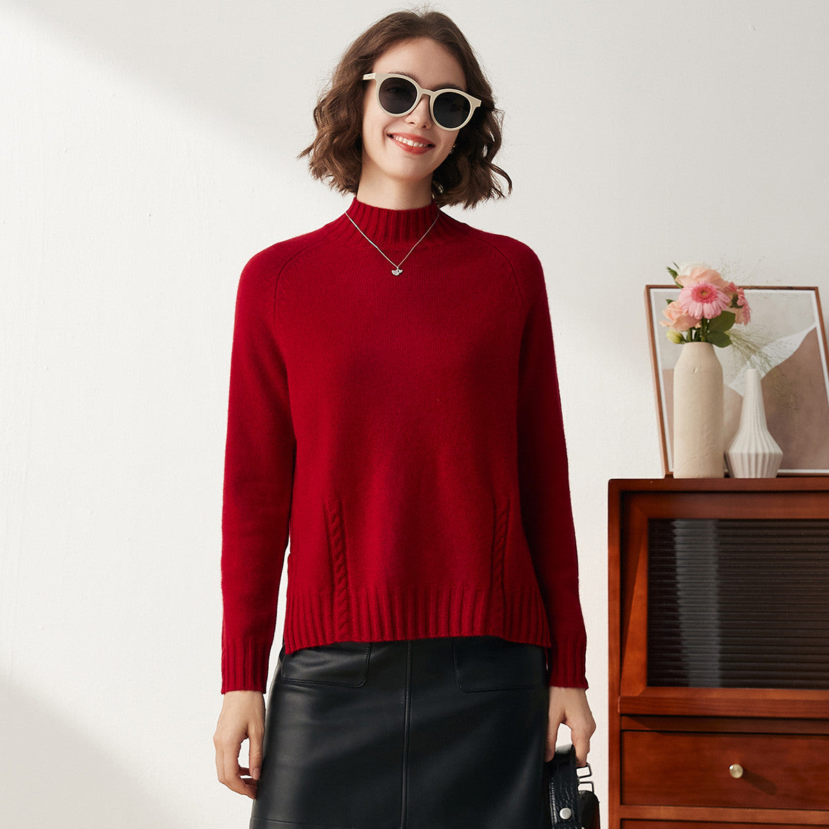 100% Cashmere Mock Neck Knit Sweater