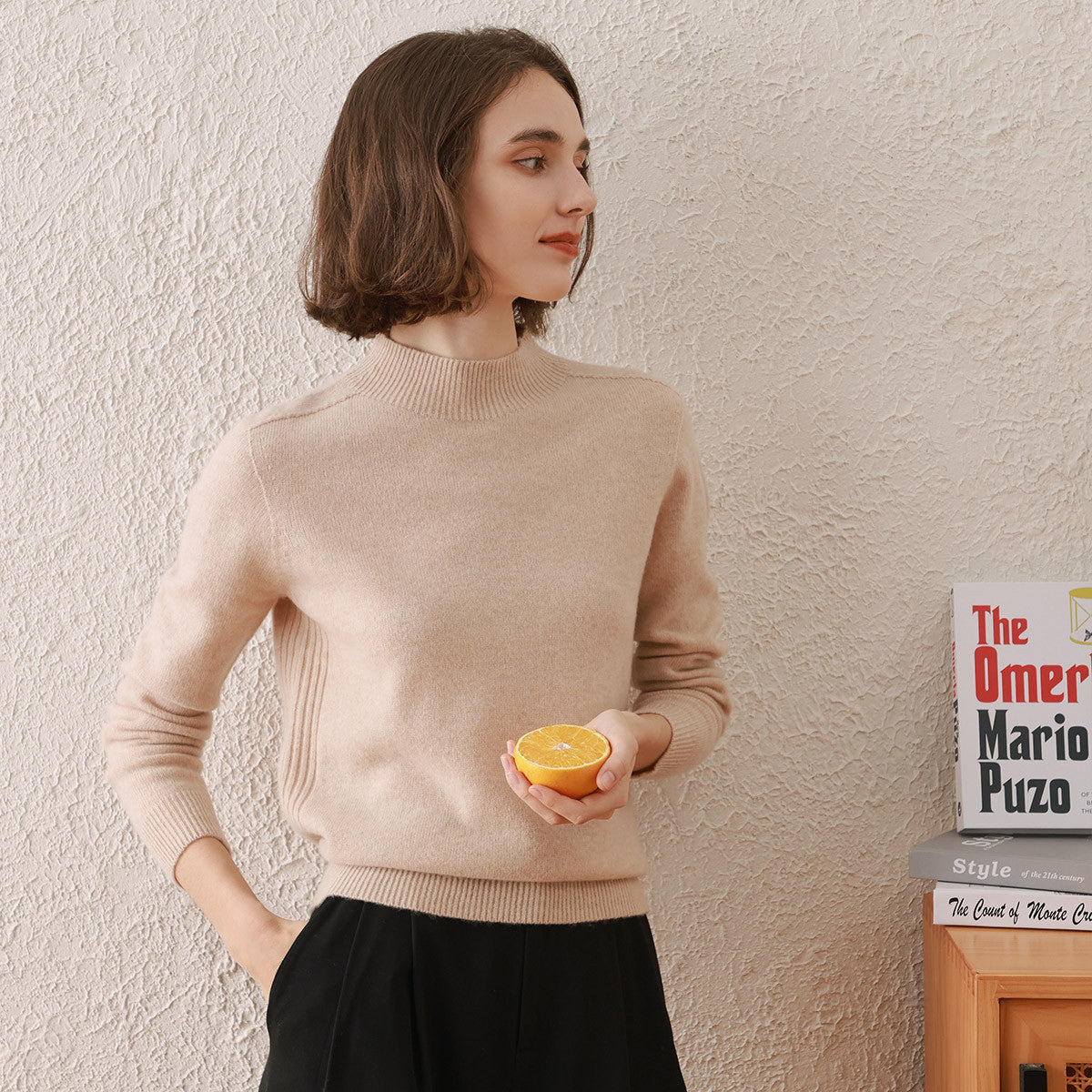 100% Wool All-Match Mock Neck Sweater