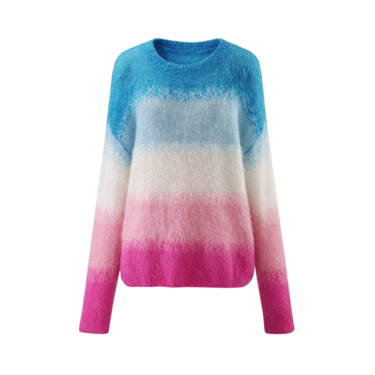 Mohair Gradient Color Block Fluffy Knit Sweater