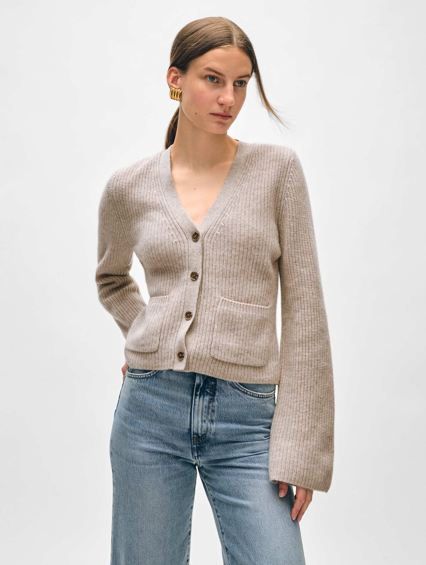 Cashmere Fluted Sleeve Cardigan