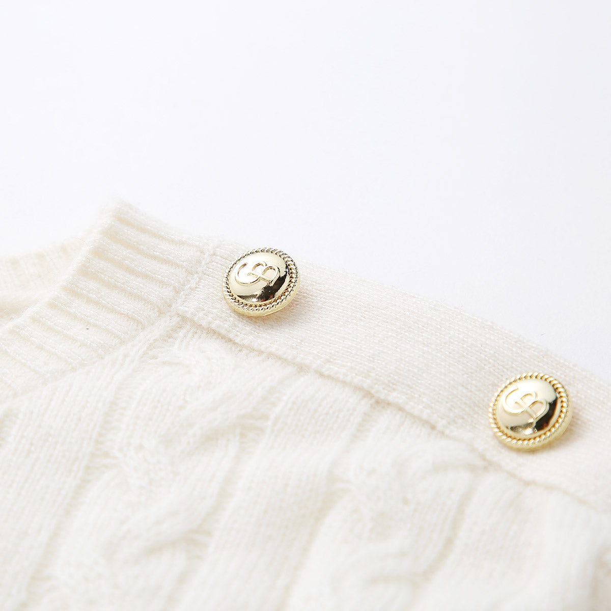 100% Cashmere Cable Knit Striped Sweater with Button Details