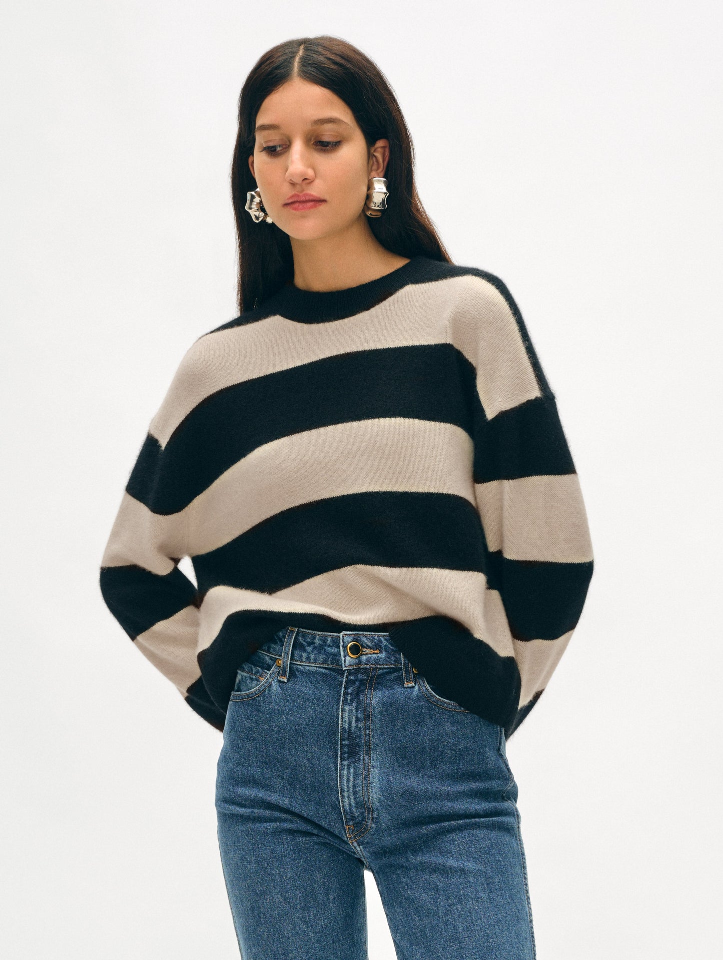 Cashmere Block Striped Crewneck