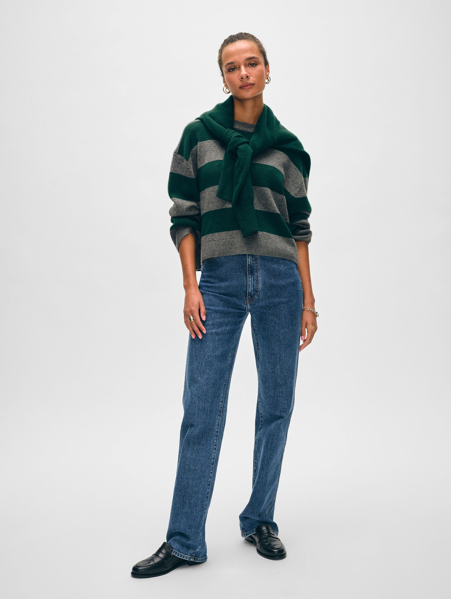 Cashmere Block Striped Crewneck