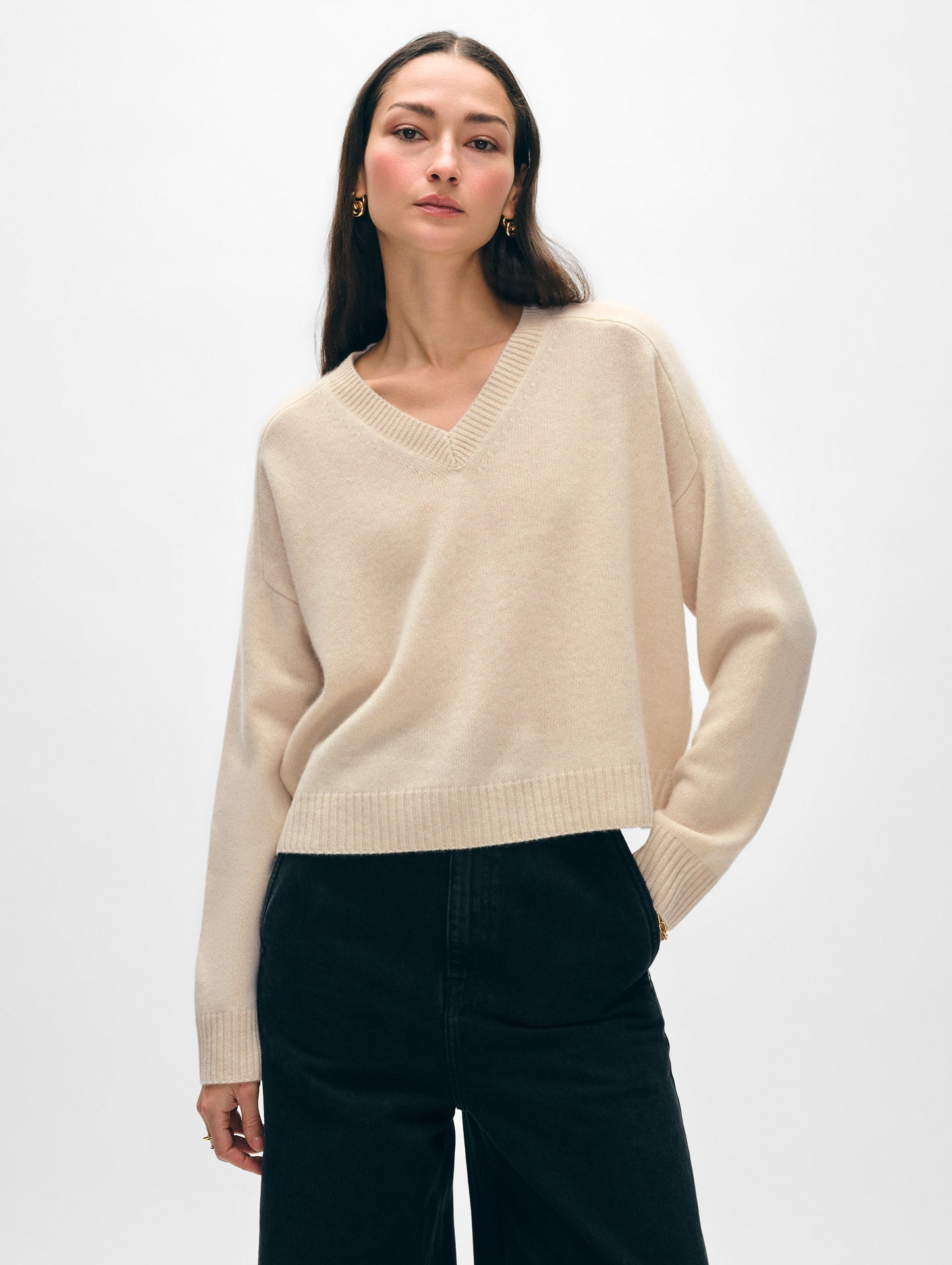 Cashmere Saddle Shoulder V Neck