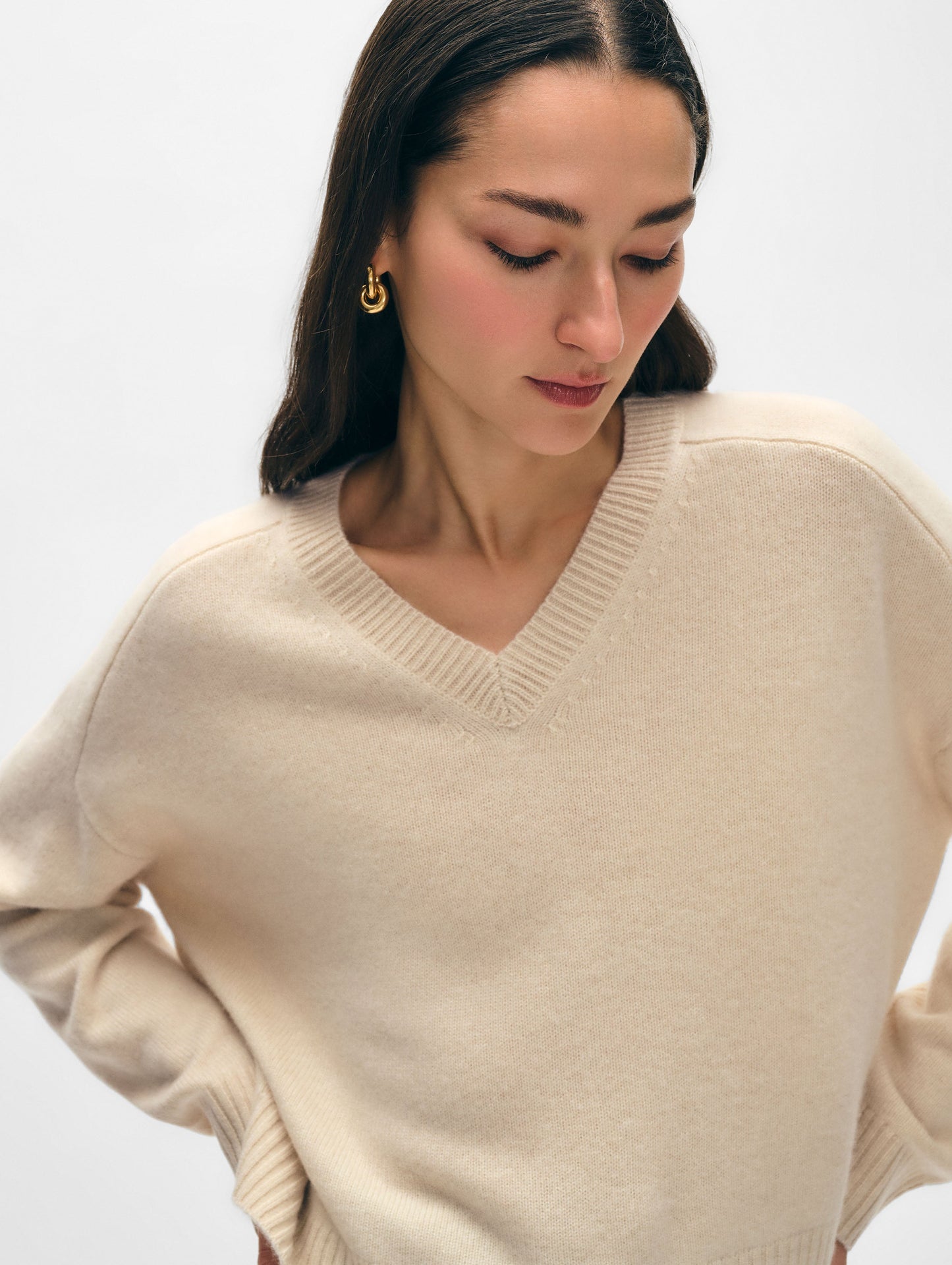 Cashmere Saddle Shoulder V Neck