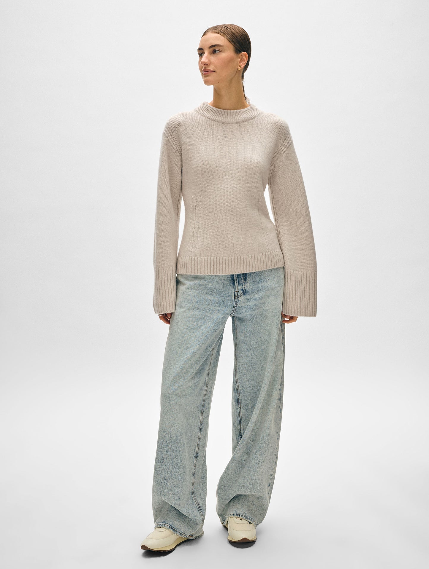 Merino Cashmere Waisted Crewneck