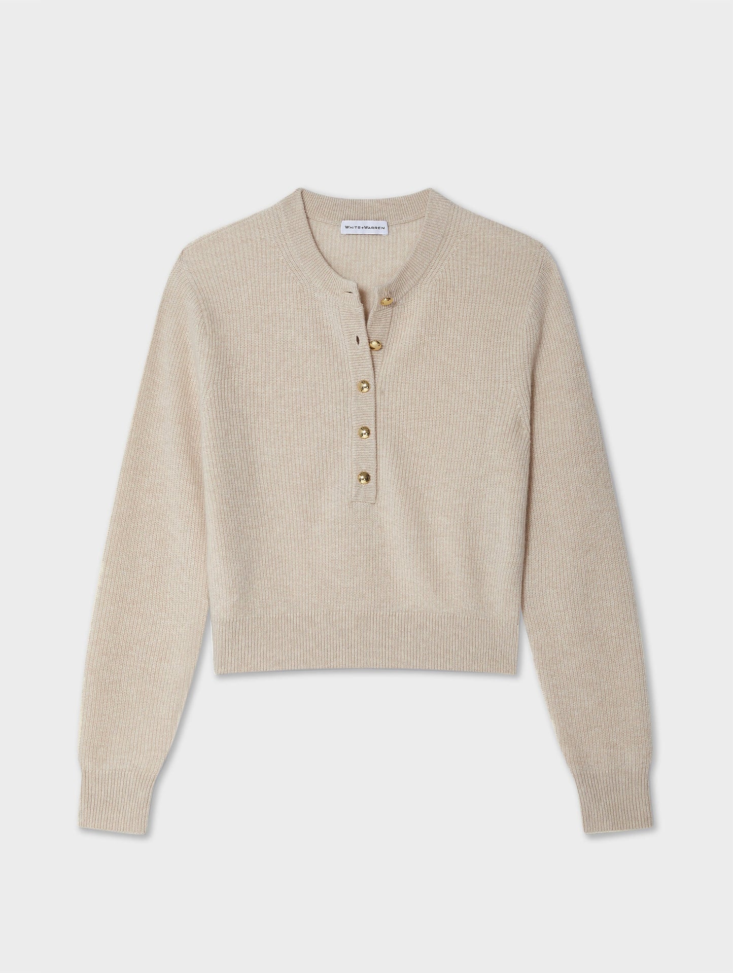 Cashmere Ribbed Gold Button Henley