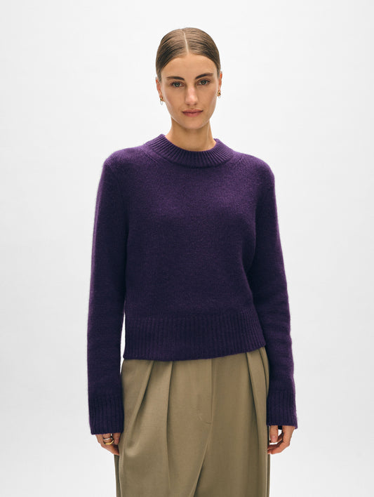 Cashmere Wide Rib Trim Crewneck